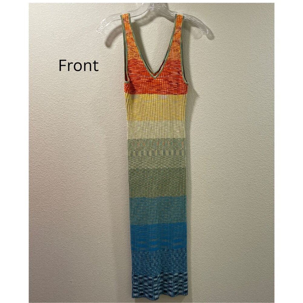 NEW STAUD "Dana" Rainbow Sweater Dress Bodycon Rib Knit Sleeveless Maxi Size M - Picture 2 of 11